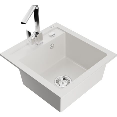Mexen Vito lavello in granito 1-vasca con rubinetto cucina Rita, bianco - 6503-20-670300-00