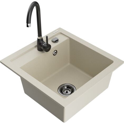 Mexen Vito lavello in granito 1-vasca con rubinetto da cucina Telma, beige - 6503-69-670200-70