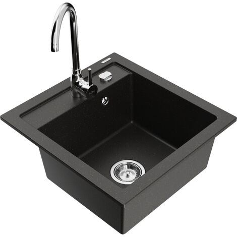 Mexen Vito lavello in granito 1-vasca con rubinetto da cucina Telma, nero/oro metallizzato - 6503-75-670200-00