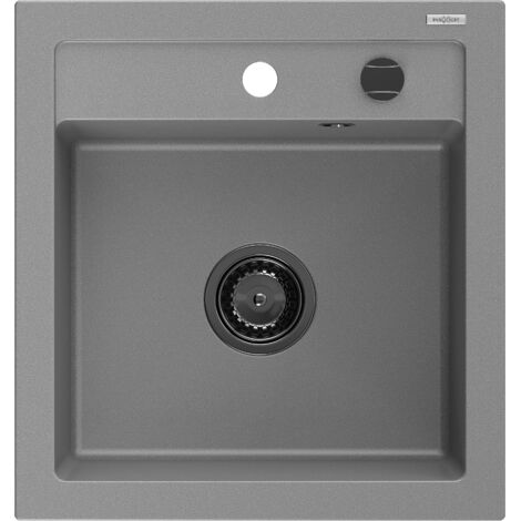 Mexen Vito lavello in granito a 1 vasca 520 x 490 mm, grigio, sifone nero - 6503521000-71-B