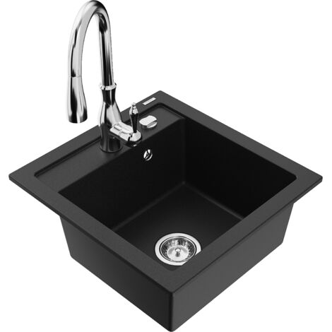 Mexen Vito lavello in granito a 1 vasca con miscelatore cucina Savita, nero - 6503-77-672601-00