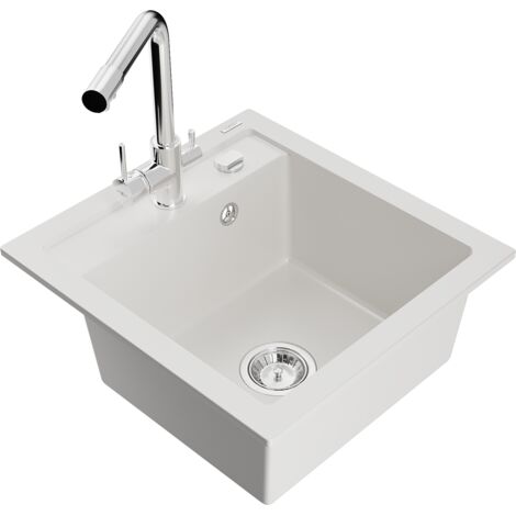 Mexen Vito lavello in granito a 1 vasca con miscelatore da cucina Duero, bianco - 6503-20-671600-00
