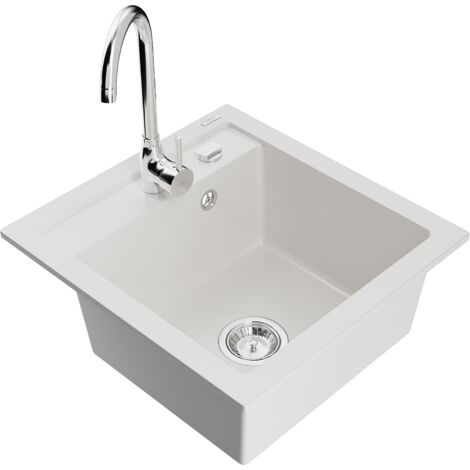 Mexen Vito lavello in granito a 1 vasca con miscelatore da cucina Telma, bianco - 6503-20-670200-00