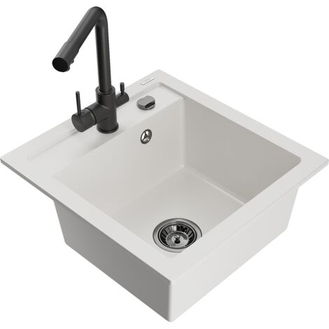 Mexen Vito lavello in granito a 1 vasca con rubinetto da cucina Duero, bianco - 6503-20-671600-70