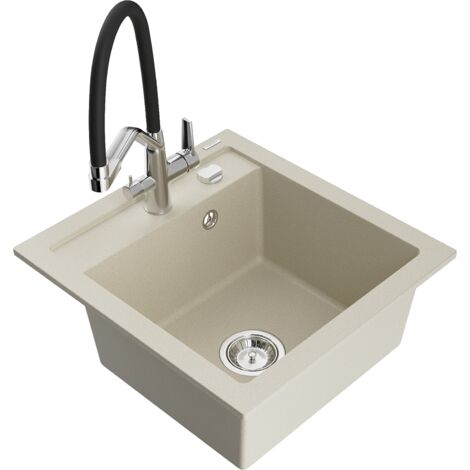 Mexen Vito lavello in granito a 1 vasca con rubinetto da cucina Duo, beige - 6503-69-671701-07