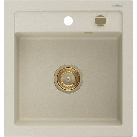 Mexen Vito lavello in granito a una vasca 520 x 490 mm, beige, sifone dorato - 6503521000-69-G