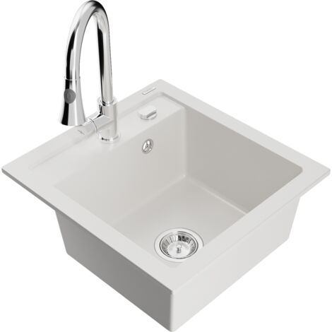 Mexen Vito Lavello in Granito Monocomparto con Miscelatore Cucina Elia, Bianco - 6503-20-670101-00