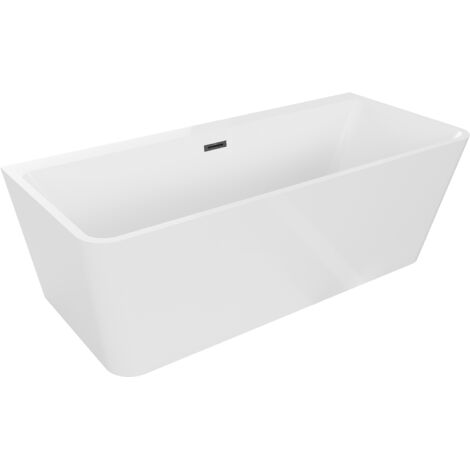 Mexen Volta vasca da bagno freestanding a muro 150 x 75 cm, bianca, troppo pieno nero - 51131507500-70