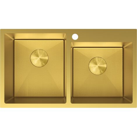 Mexen Xorin fregadero de acero de 2 compartimentos 780 x 450 mm, dorado HC - 6441782000-55HC