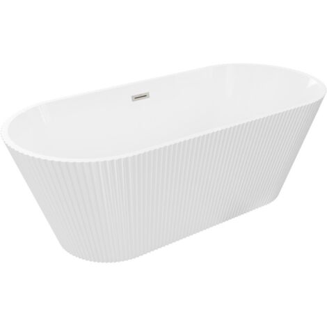 Mexen Yara ba帽era exenta acanalada 170 x 75 cm, blanca, rebosadero n铆quel cepillado - 52861707500-97