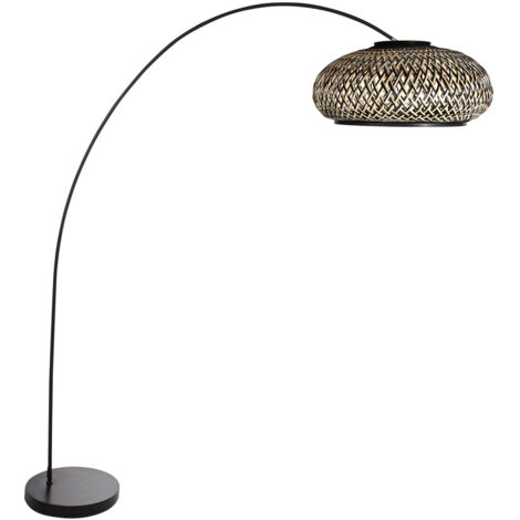 Mexlite - lampadaire - Solva - noir - bambou métal - lampe arquée