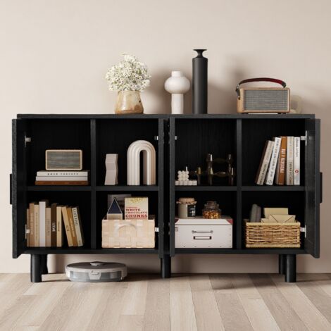 MEXUS – Buffet moderne noir 140x40x80 cm – 4 portes – Panneaux de particules et MDF – Rangement flexible pour cuisine et salon