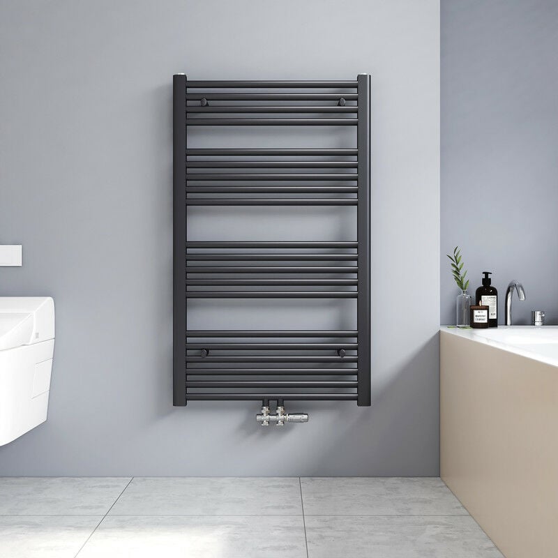 100x60cm Sèche serviettes radiateur eau chaude vertical chauffage 498W, tubes ronds - Anthracite - Meykoers
