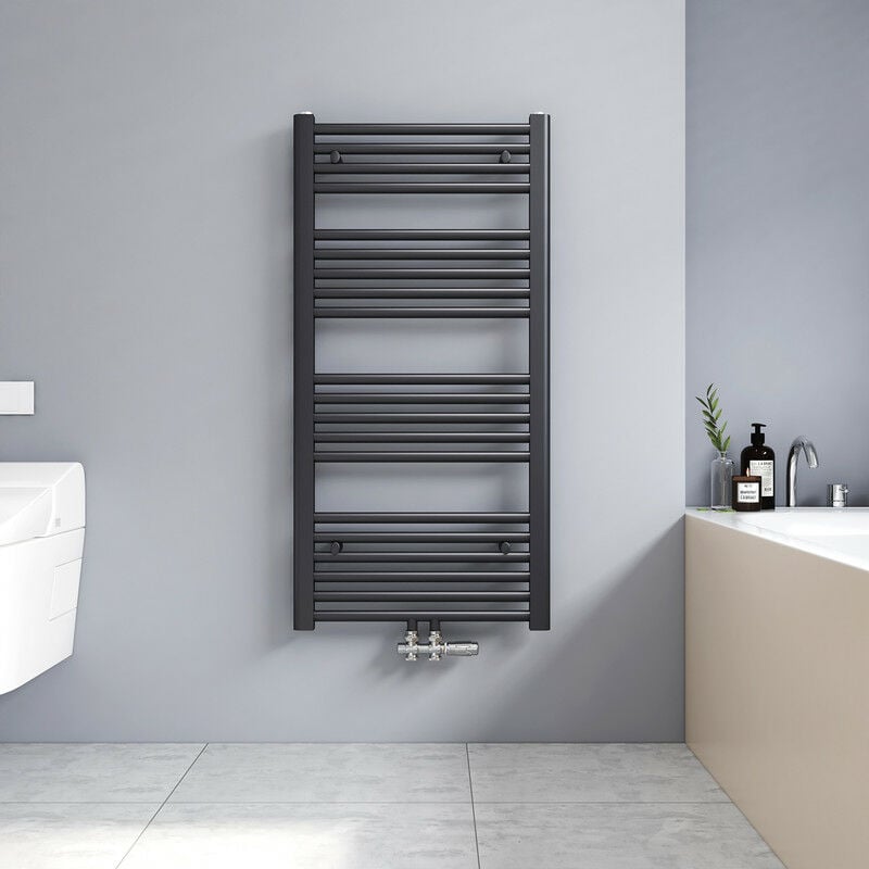 100x50cm Sèche serviettes radiateur eau chaude vertical chauffage 427W, tubes ronds - Anthracite - Meykoers