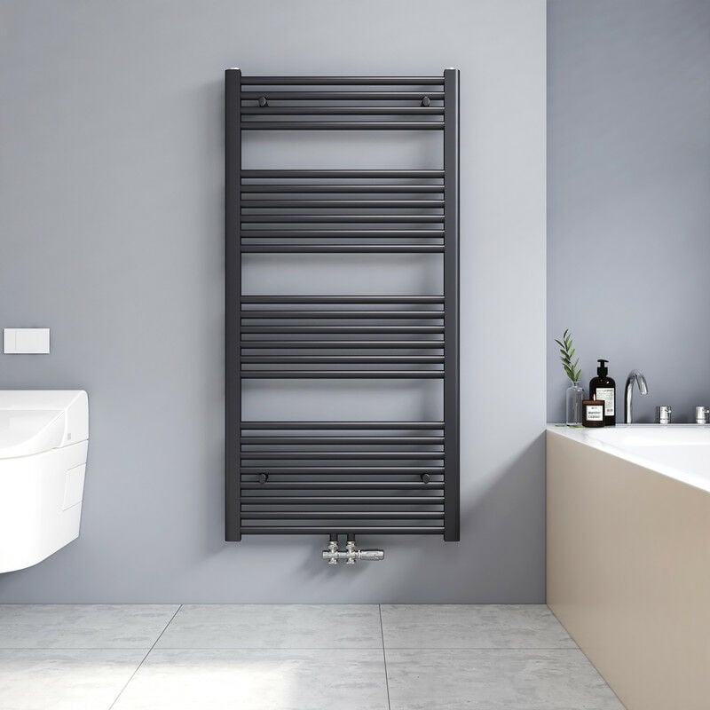 120x60cm Sèche serviettes radiateur eau chaude vertical chauffage 598W, tubes ronds - Anthracite - Meykoers