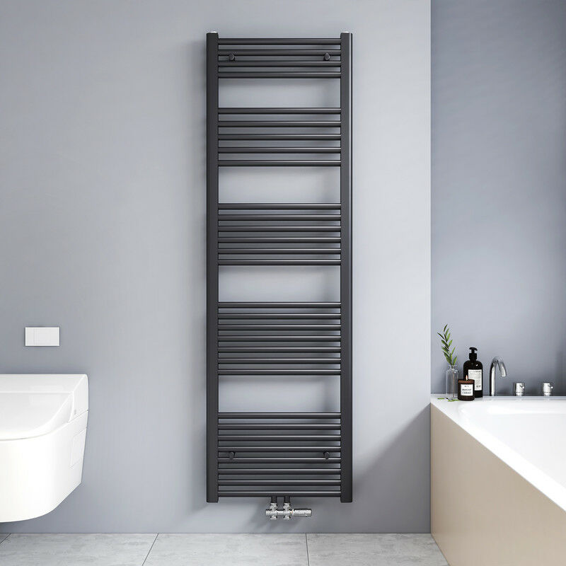 160x50cm Sèche serviettes radiateur eau chaude vertical chauffage 654W, tubes ronds - Anthracite - Meykoers