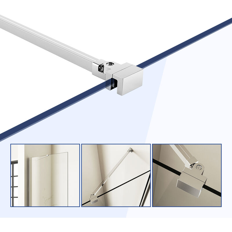 Barre de stabilisation pour de douche, 50cm alliage d'aluminium Barre de fixation, Utilisé pour fixation paroi mur de 6-8mm porte douche - Meykoers
