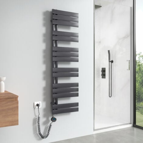 MEYKOERS 1385 x 400 mm Anthrazit Flach Handtuchheizkörper 600W - Linken Anschluss