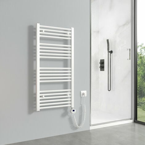 Meykoers Badheizkörper Elektrisch Handtuchwärmer mit timer Thermostat Handtuchtrockner Elektrisch Weiß 100x50cm, 500 Watts