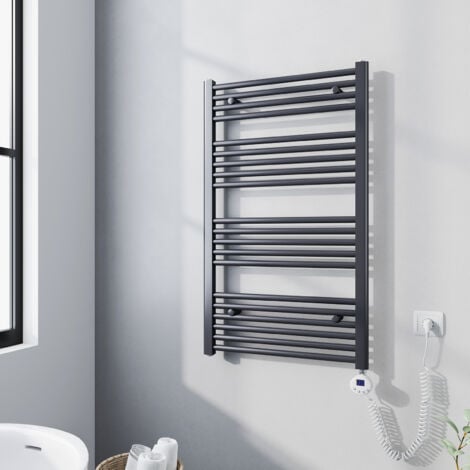 Meykoers Badheizkörper elektrisch mit thermostat 500W handtuchtrockner Anthrazit 600x1000mm Handtuchheizkörper mit Timer und Heizstab