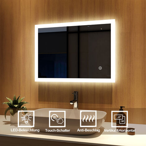 Meykoers LED Badspiegel Wandspiegel mit Beschlagfrei, Badezimmerspiegel mit Beleuchtung und Touch-schalter