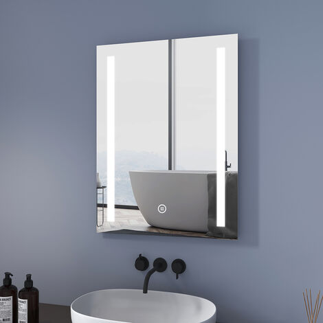Meykoers Badspiegel mit Beleuchtung 80 x 60 cm LED Badezimmerspiegel mit Beschlagfrei und Touch-schalter, Kaltweißer Beleuchtung Wandspiegel
