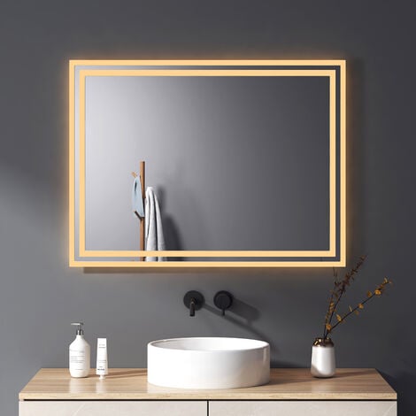 Meykoers Badspiegel mit Beleuchtung - LED Wandspiegel Badezimmerspiegel Energie sparen IP44