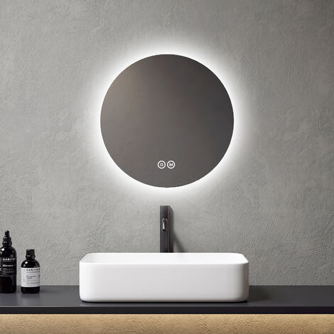 Meykoers Badspiegel Rund Badezimmerspiegel mit Touch und 3 Lichtfarbe Dimmbar LED Wandspiegel