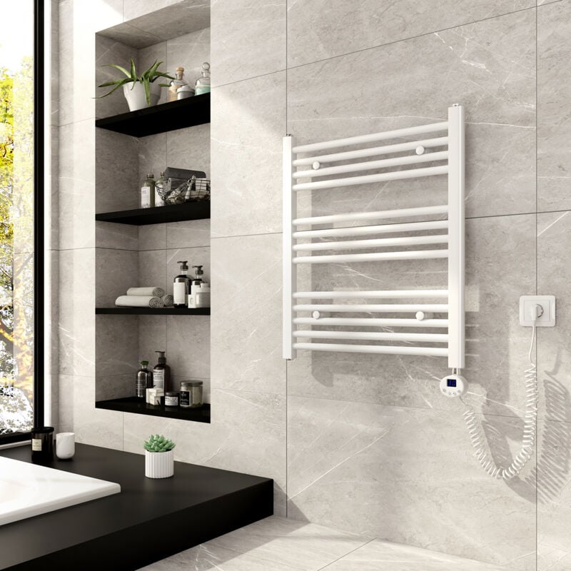 Blanc sèche serviettes Électrique 70x60cm, 330W radiateur Sèche-serviette électrique, avec lcd écran chauffé élément - Meykoers