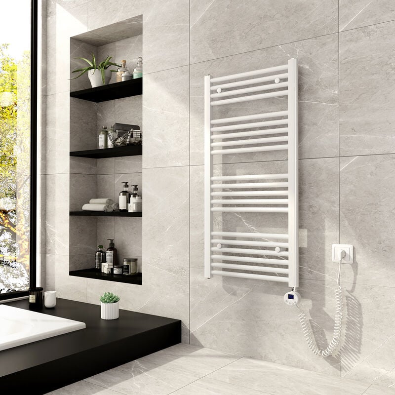 Meykoers - Blanc sèche serviettes Électrique 100x50cm, 500W radiateur Sèche-serviette électrique, avec lcd écran chauffé élément