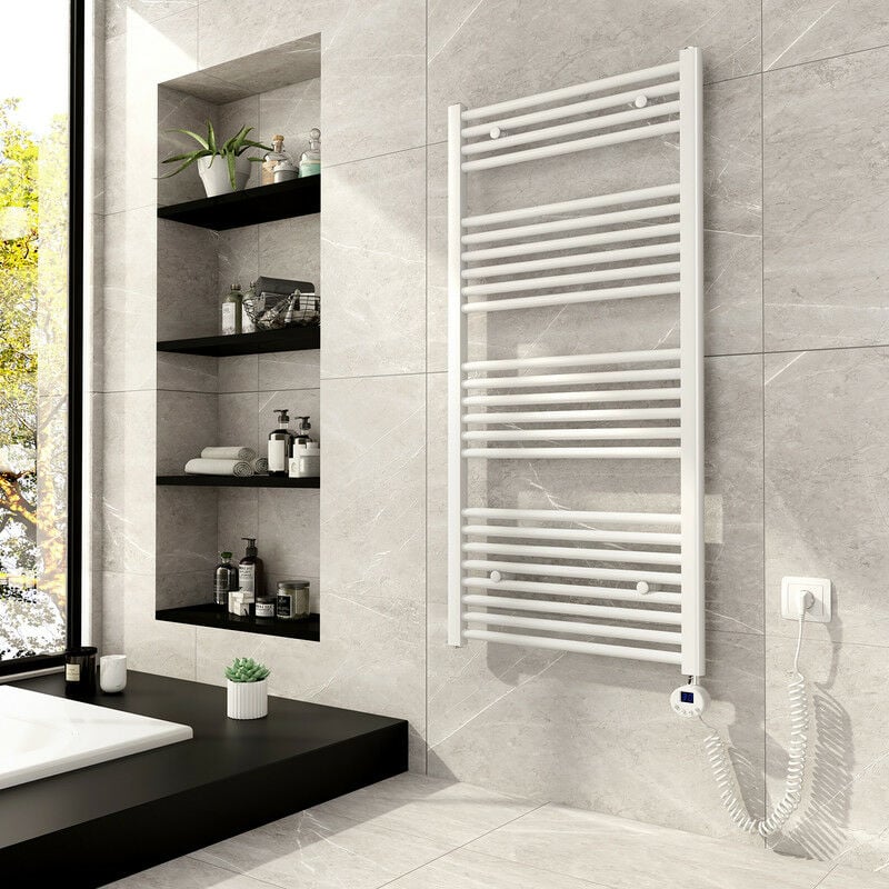 Blanc sèche serviettes Électrique 120x60cm, 600W radiateur Sèche-serviette électrique, avec lcd écran chauffé élément - Meykoers