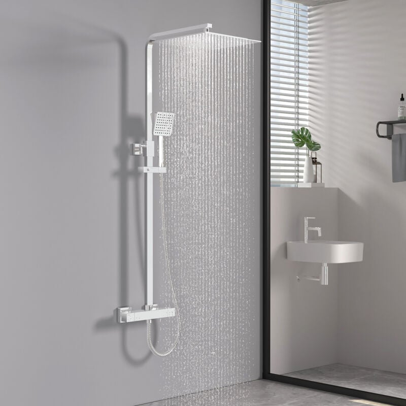 Meykoers - Colonne de Douche Thermostatique Set de Douche avec Pommes de douche(30x30cm) et Douchette Ensemble de Douche, Réglable en Hauteur