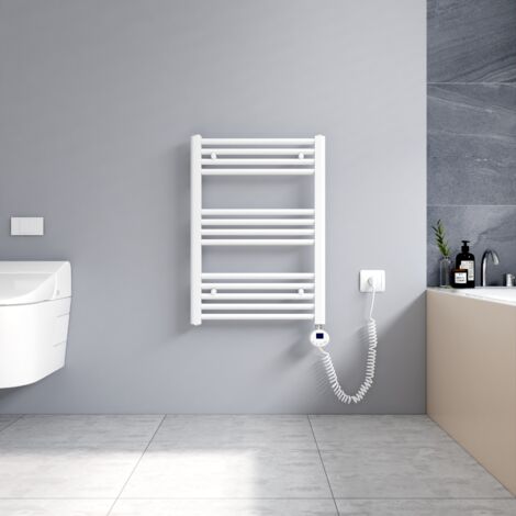 Meykoers Elektrischer Handtuchheizkörper 300W Badheizkörper mit thermostat und Timer, handtuchtrockner Weiß 500x700mm