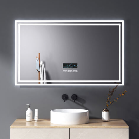 Meykoers Espejo baño LED, Espejo baño con luz, Espejo Montado en Pared