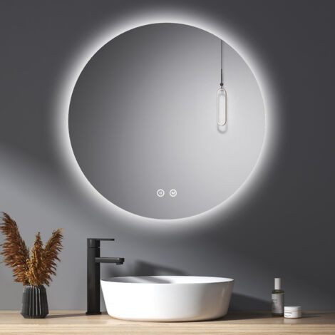 Espejo LED redondo para baño, espejo de pared de baño antivaho  con luces LED, regulable al tacto y 3 colores de luz, espejo de tocador de  maquillaje retroiluminado con luz, dorado/negro (