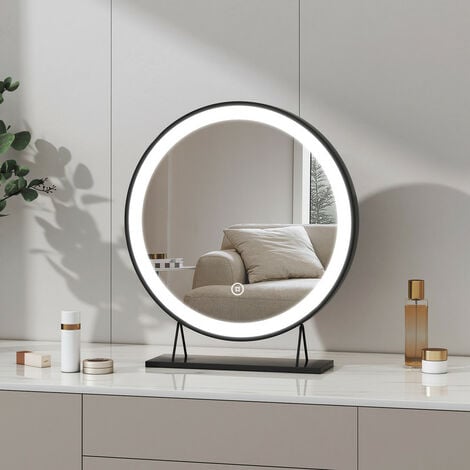 Meykoers Hollywood Makeup Mirror ф40cm Dressing Table LED Mirror, Black Border, Touch Control, 3 Color Lighting Tabletop Cosmetic Mirror