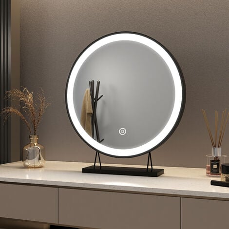 MEYKOERS ф48cm Black Border, LED Makeup Mirror with 3 Color Lighting Modes, Touch Control