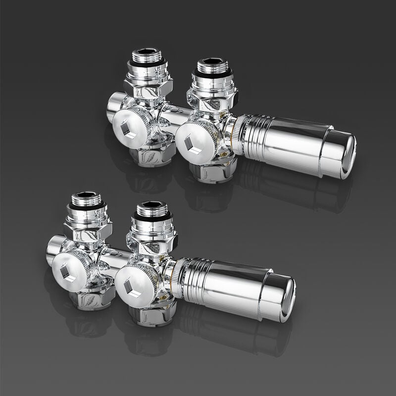 Kit multibloc robinet de radiateur thermostatique bitube vannes de radiateur G1/2' Raccord - Chromée - 2 pièces - Meykoers