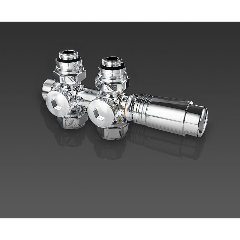 Meykoers Kit multibloc robinet de radiateur thermostatique bitube vannes de radiateur G1/2" Raccord - Chromée