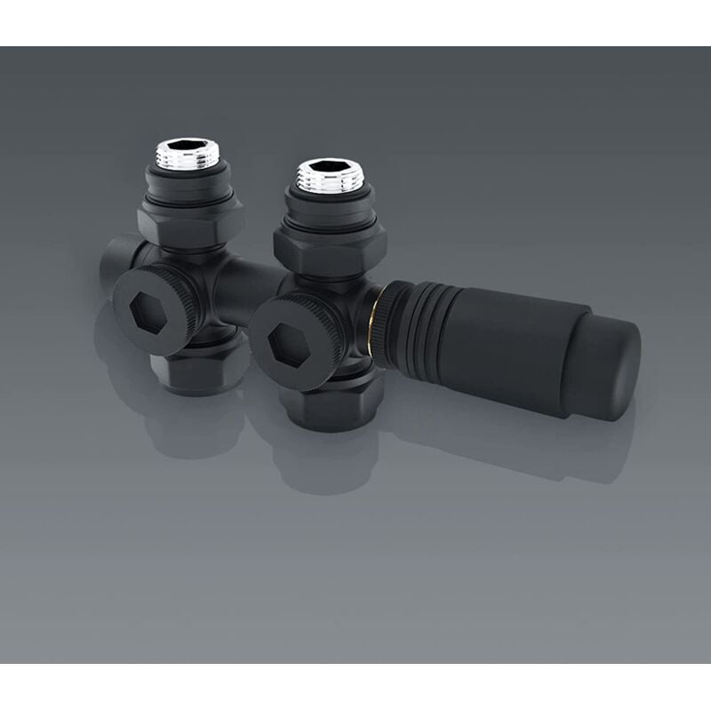 Kit multibloc robinet de radiateur thermostatique bitube vannes de radiateur G1/2' Raccord - Anthracite - Meykoers