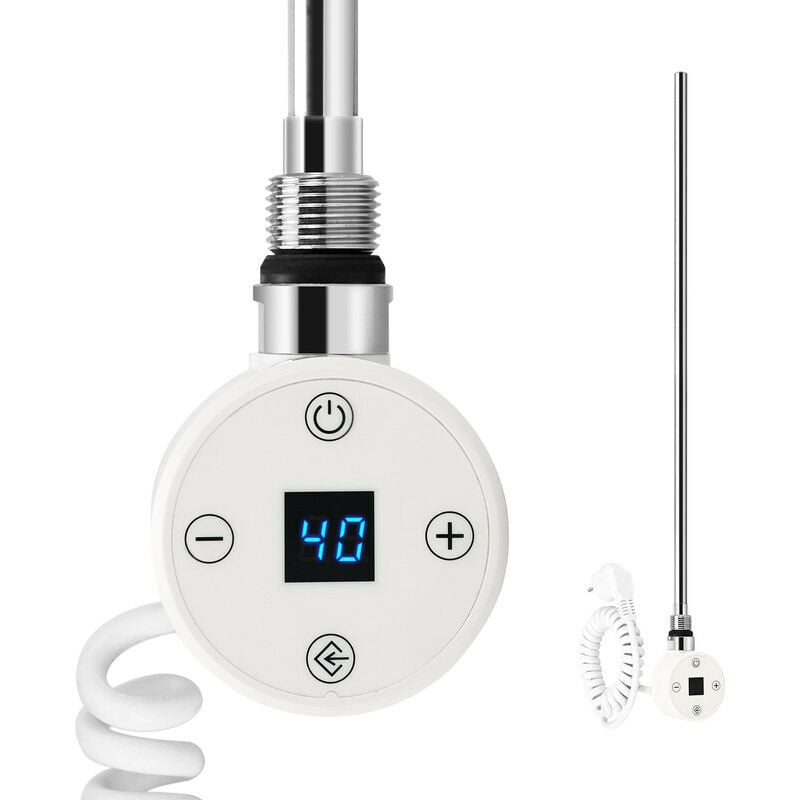 Meykoers - Résistance thermostatique de sèche-serviette électrique, Blanc 1200W Élément Chauffant avec Régulateur de Température et Synchronisation,