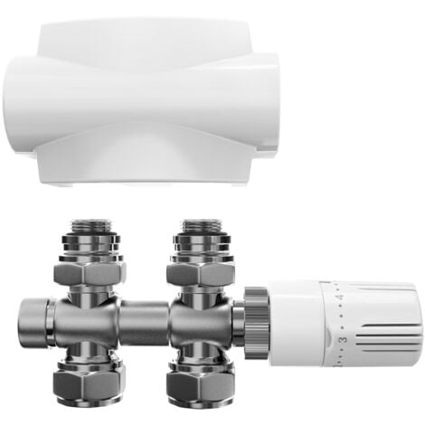 Meykoers Kit soupape thermostatique pour radiateur, Blanc vannes de radiateur avec couverture décorative, Raccord fileté G 1/2"