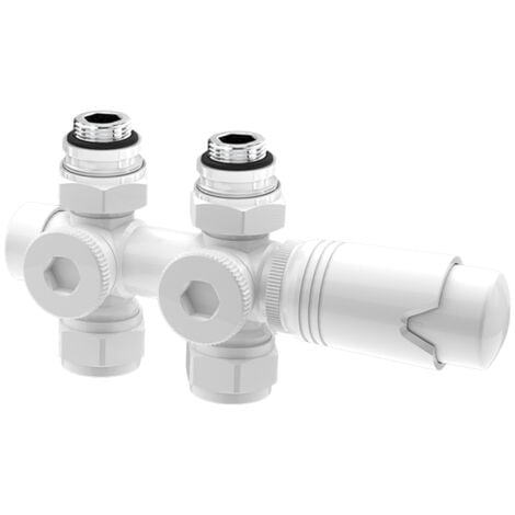 Meykoers Kit valvola termostatica Radiatore, G 1/2" Valvola termostatizzabile doppio tubo attacco centrale per Radiatore Scaldasalviette - Bianco