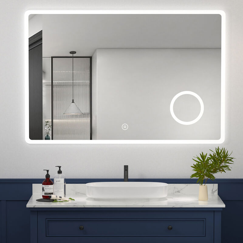 Led Bathroom Mirror 1000 x 700 mm with Demister Pad and Touch Switch, Backlit led Bathroom Mirror with Shaver Socket, Cold white light 6500K