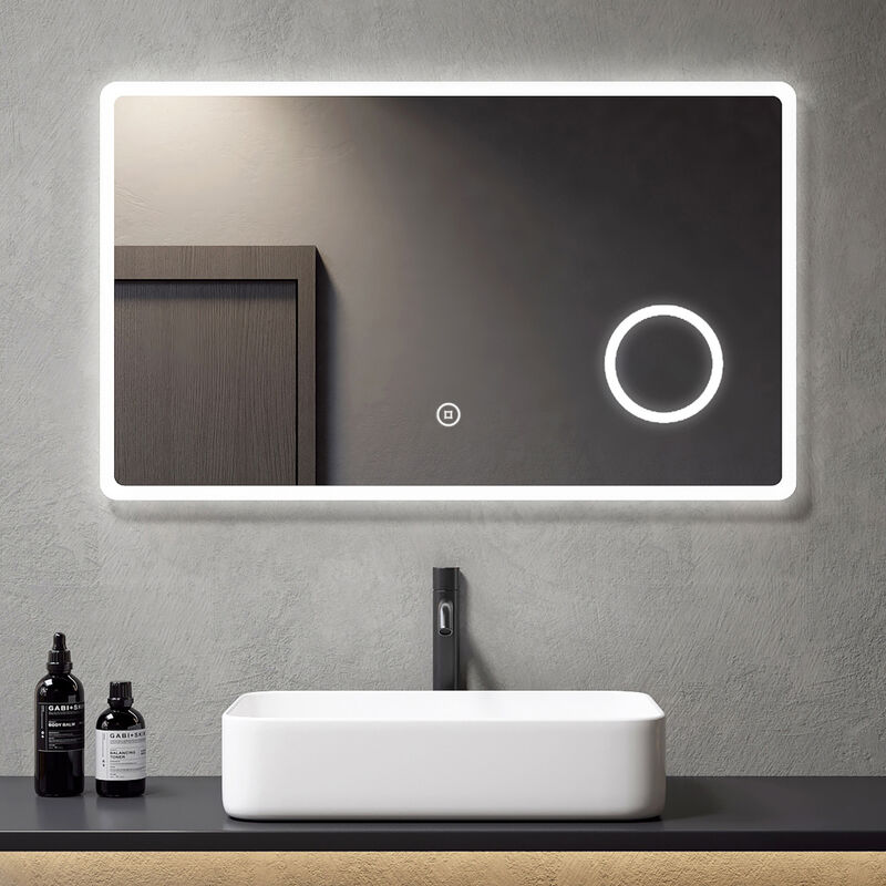 Meykoers - led Bathroom Mirror 900 x 700 mm with Touch Switch and Demister Pad, Illuminated Backlit Bathroom Mirror with Shaver Socket, Cold white