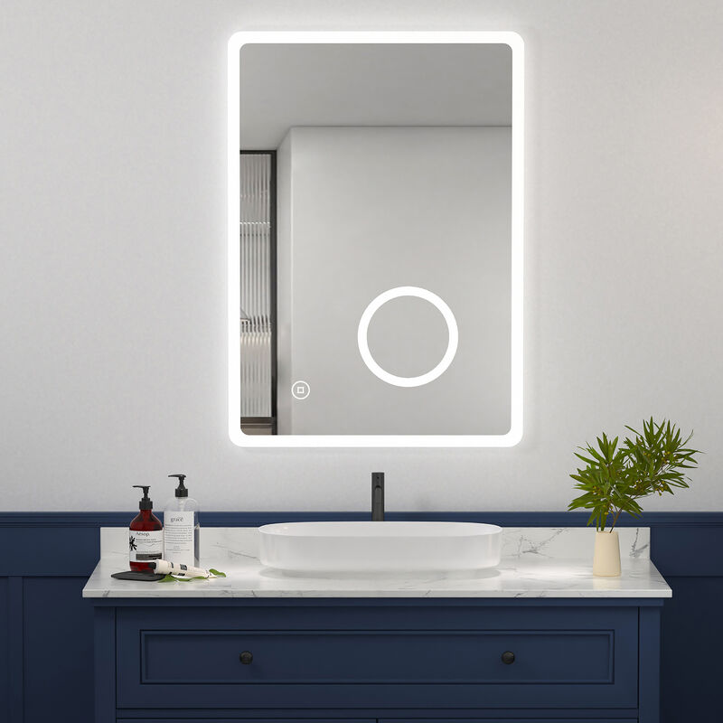 Meykoers - led Bathroom Mirrorwith Demister Pad and Touch Switch 700 x 500 mm, Wall-Mounted Illuminated Bathroom Mirror with Shaver Socket