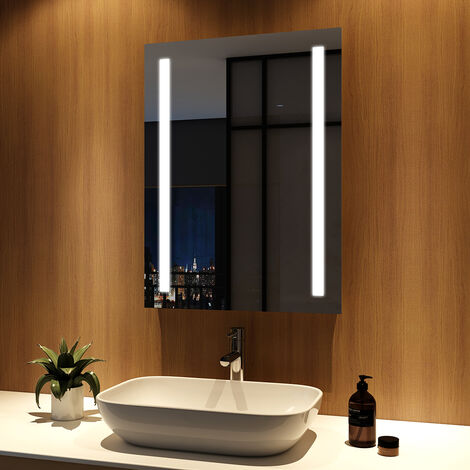 Armario con espejo LED iluminado de 24 x 28 pulgadas para baño, de acero  inoxidable, montado en la pared, con interruptores táctiles dobles para