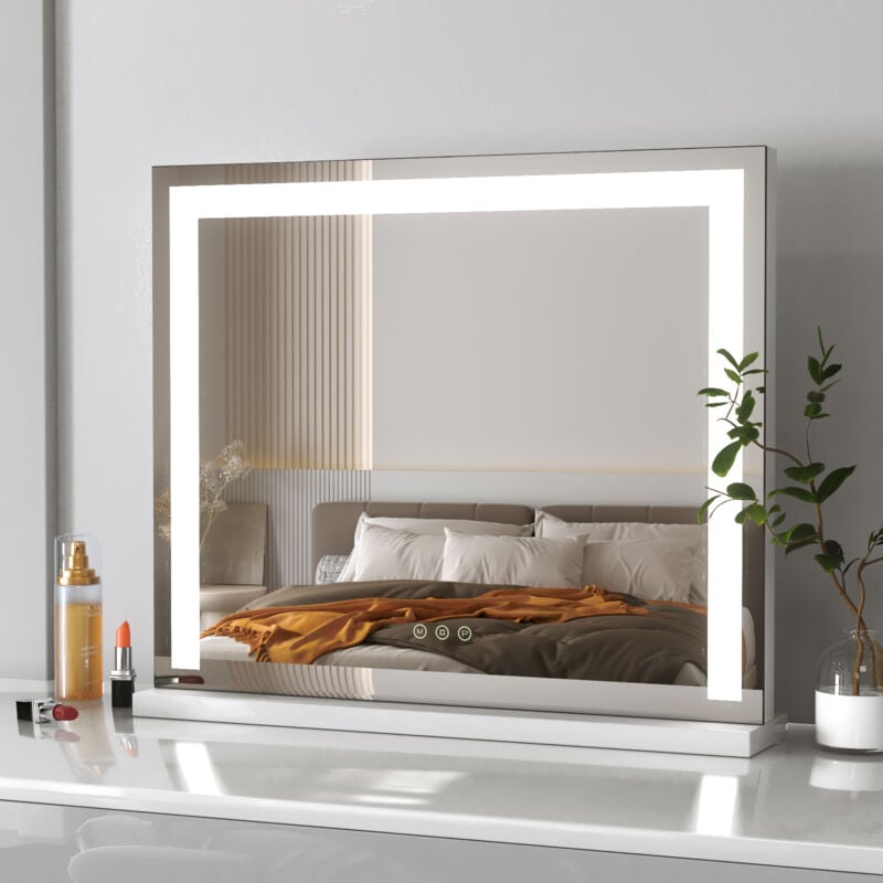 Miroir de Maquillage 50x42cm Meykoers Miroir Hollywood led Lumière avec 3 Couleurs éclairage Luminosité réglable + Interrupteur tactile Blanc