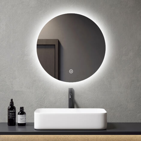 Meykoers Miroir Mural Rond lumineux, Miroir de salle de bain Rond LED Éclairage miroir Muraux