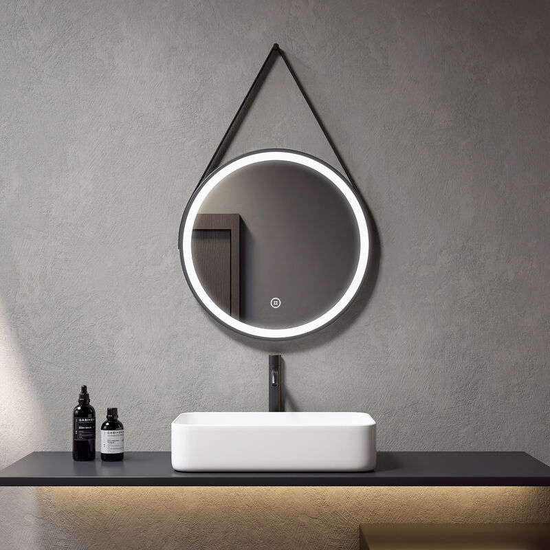 Meykoers Miroir de salle de bain avec éclairé 60cm, LED Rond Miroir avec lumineux Blanc chaud，Interrupteur tactile